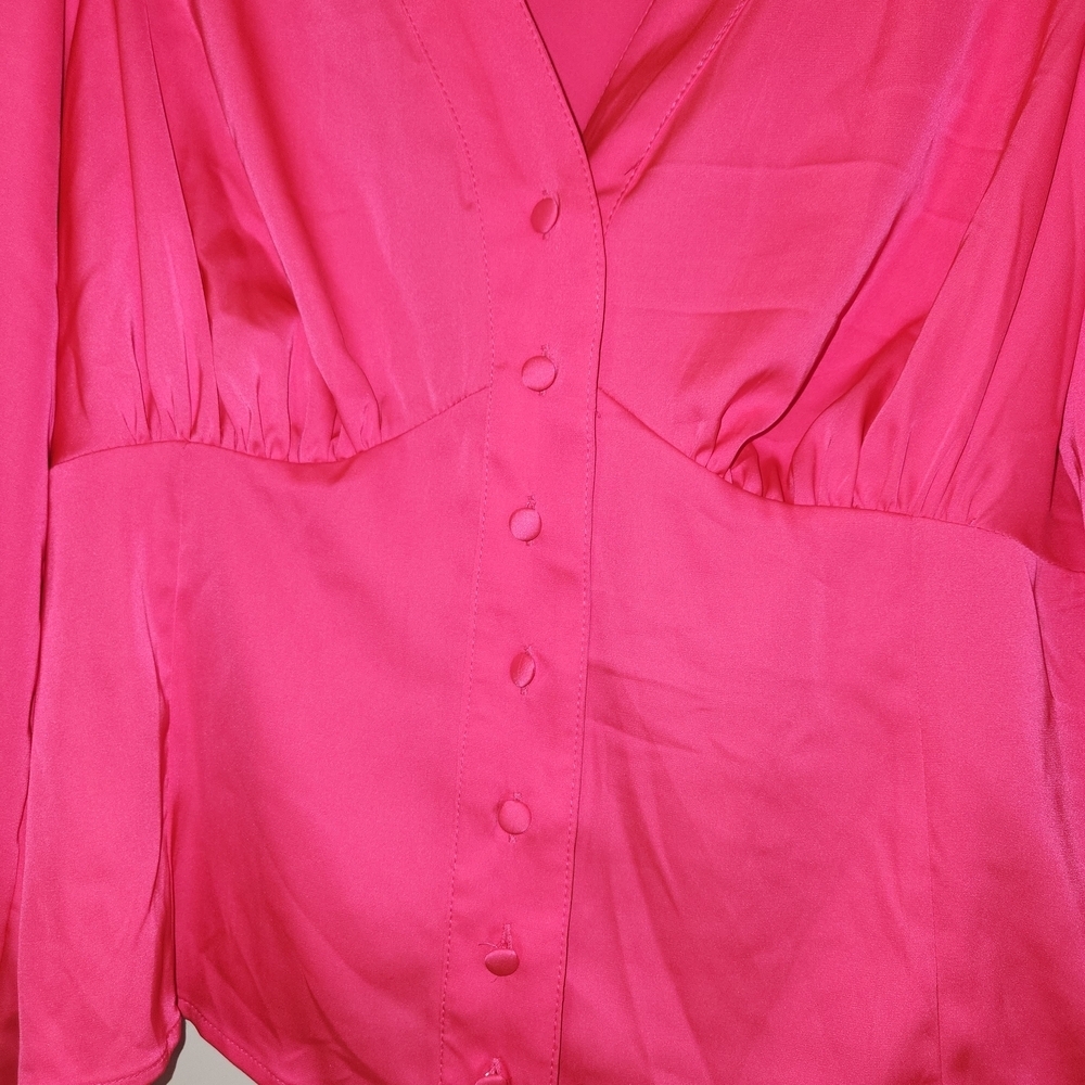 NWT Torrid Vibrant Pink Long Sleeve Babydoll Top Size 0 (L/12) Gathered At Bust - Picture 5 of 13